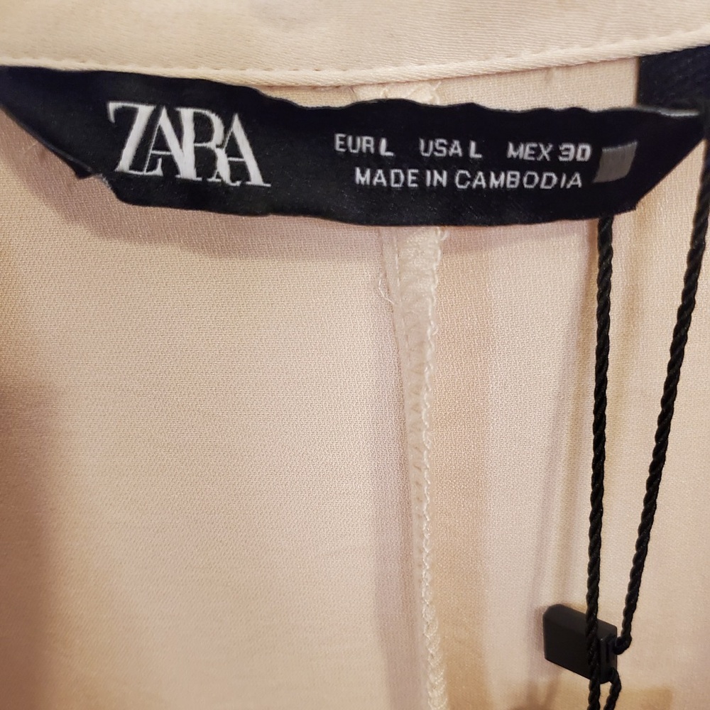 Zara Cream Satin Button-Down Blouse - Picture 4 of 8
